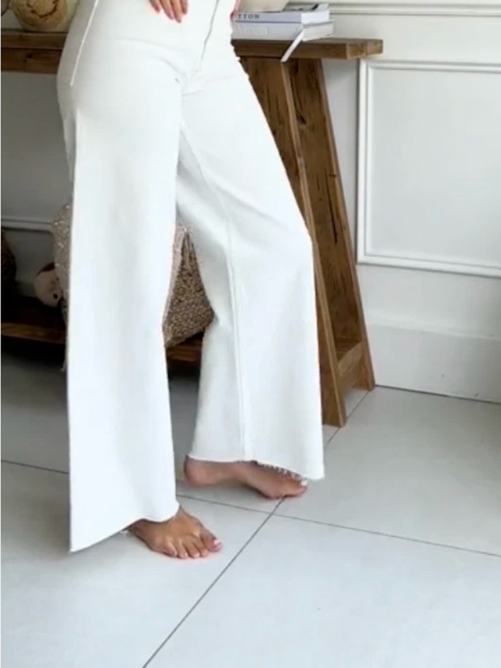 Zara Cream Wide-Leg High-Rise Jeans